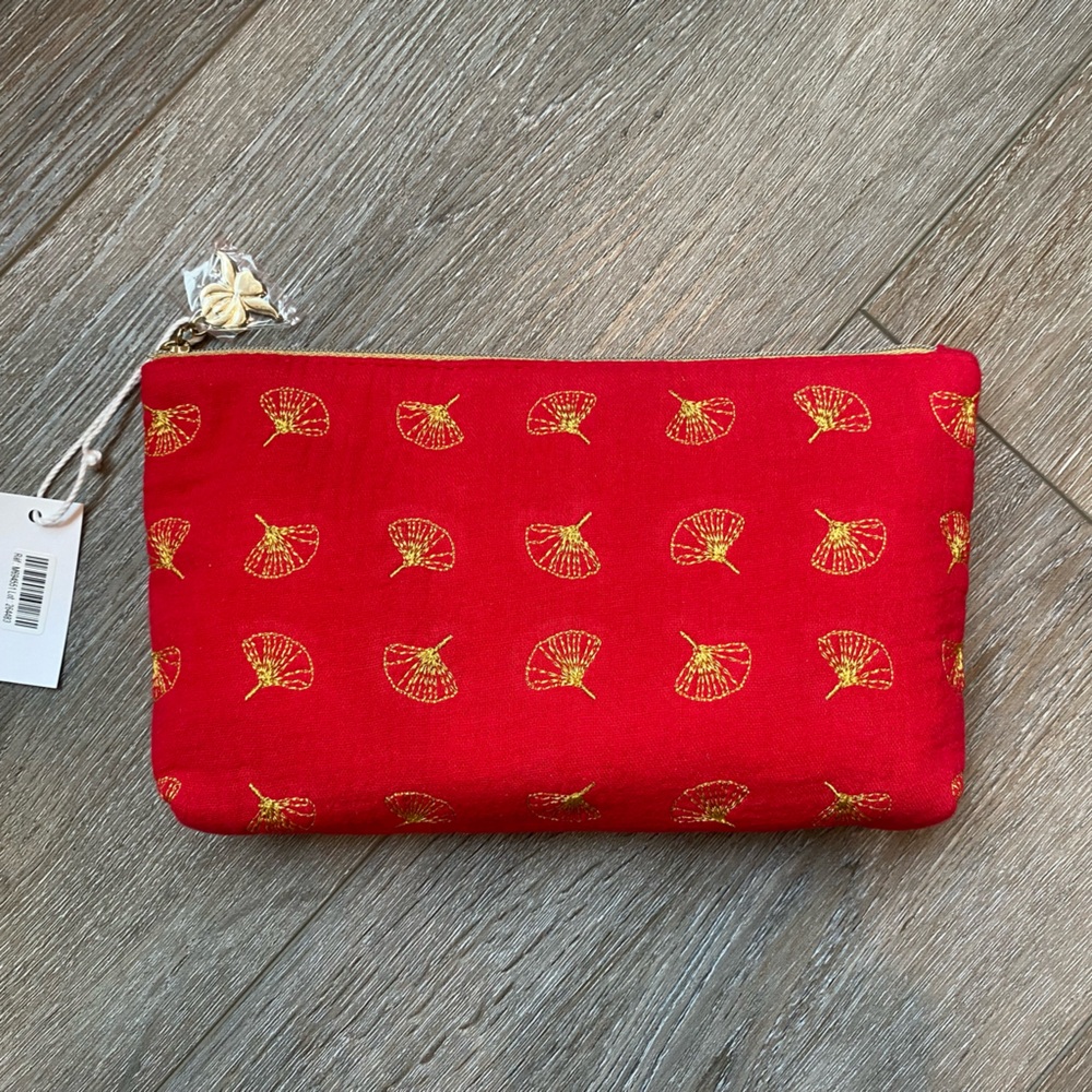 Beautiful Sisley ginkgo lead embroidered pouch, new with tags